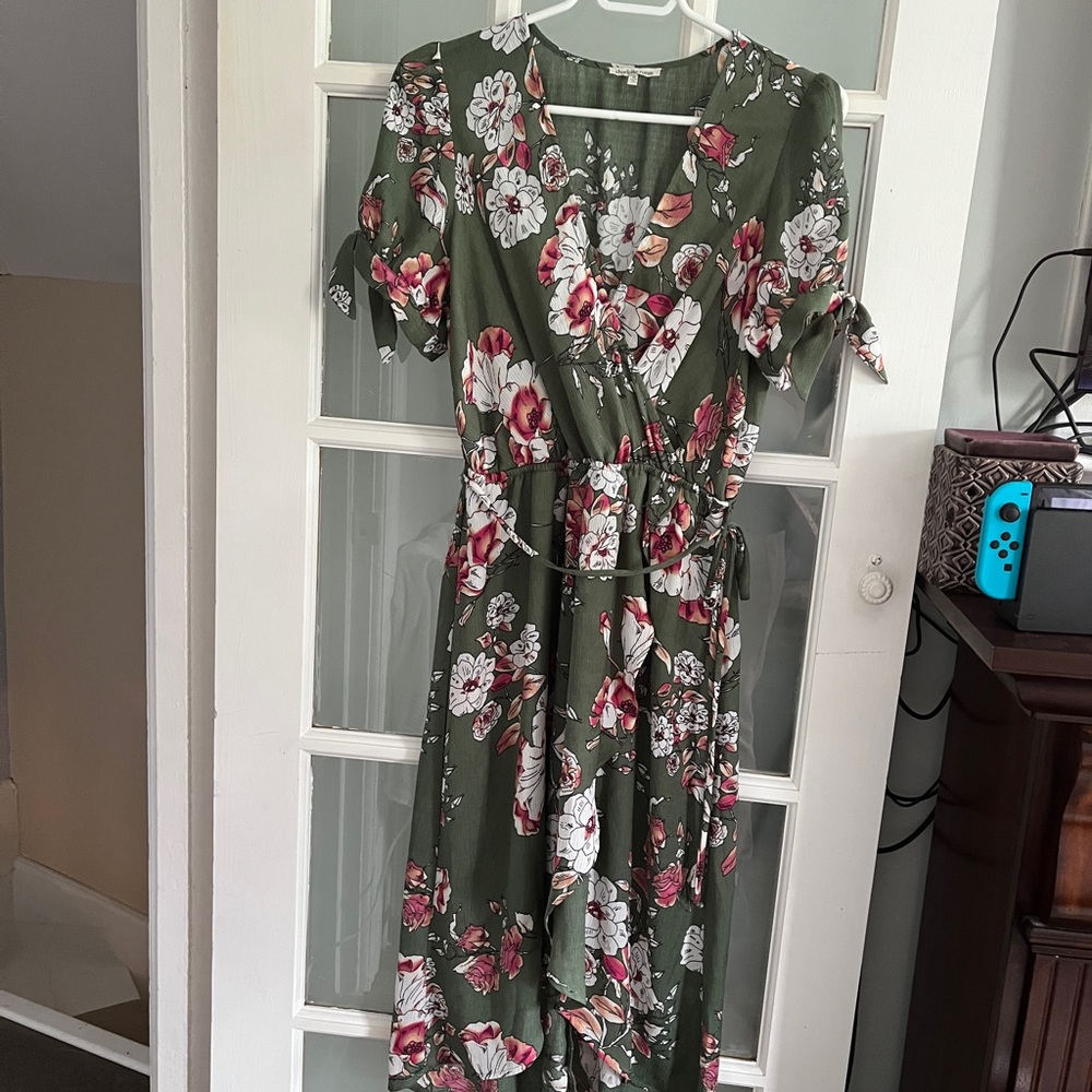 Floral Green faux wrap Dress
